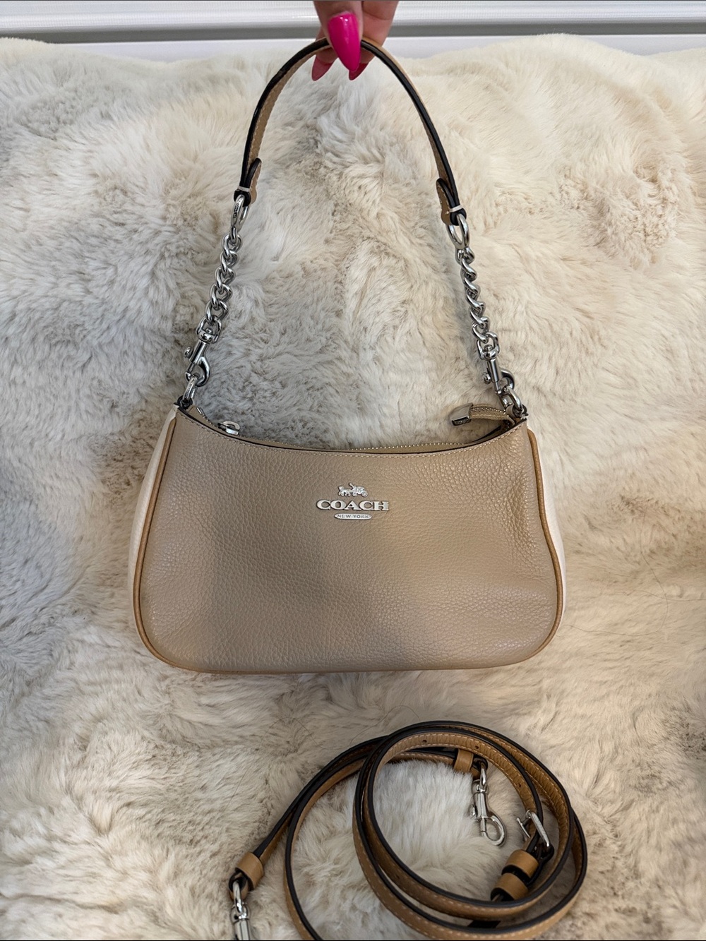 Coach Teri  Pebbled Leather Shoulder Bag in Taupe
